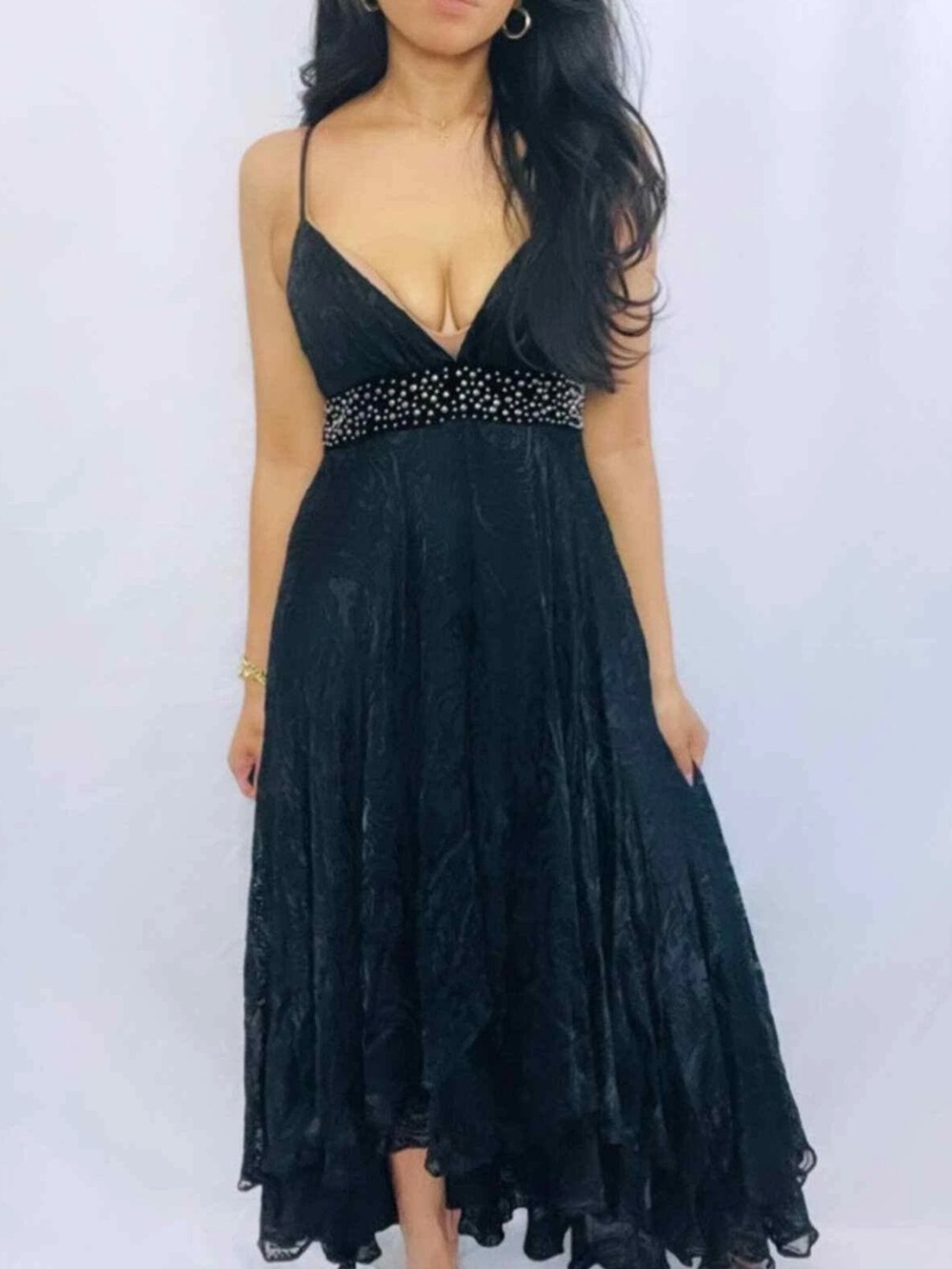 Y2K Bebe Black Studded High Low Formal Dress